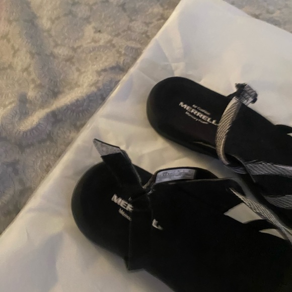 Memory air Foam Merrell woman sz 10 like new black white backstrap web - Picture 3 of 7